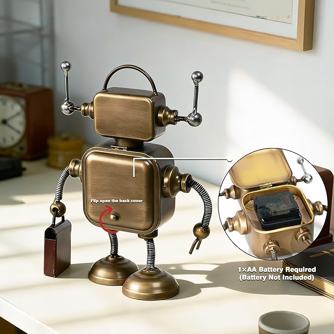 AYRELY® Industrial Steampunk Robot Table Clock,Battery Operated Handcrafted Metal Desk&Shelf Clock,Retro Mechanical Decorative Clock for Home,Living Room,Fireplace Decor