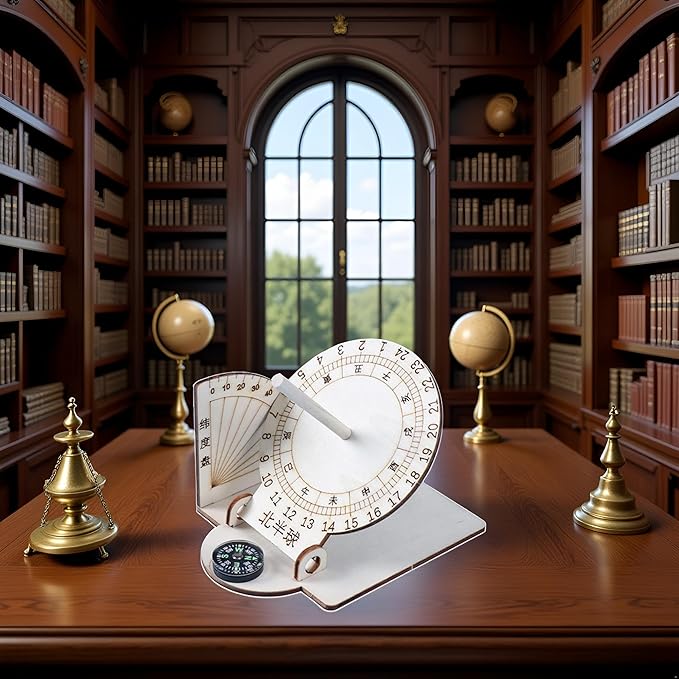 Wooden Sundial-Scientific Model Teaching Practical Wooden-Sundial Model Ancient Timers -Home Desk Decorations Clocks Specialty Clocks