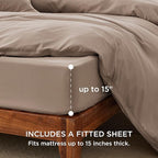 Bedsure Duvet Cover Full Size with Fitted Sheet - 4 Pieces Prewashed Cotton-Like Extra Soft Bedding Set, Includes 1 Duvet Cover 80x90 Inches with Zipper Closure, 2 Pillow Shams, 1 Fitted Sheet, Khaki