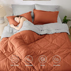 Bedsure Twin Comforter Set - 5 Pieces Reversible Burnt Orange Bedding, Twin Size Bed Set for All Seasons, Bed in a Bag with Down Alternative Comforter, Sheets, Pillowcase & Sham