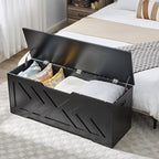 47.2” Storage Bench,Extra Large Wooden Storage Chest with 2 Safety Hinges,entryway Bench,Blanket Storage,Shoe Storage Bench for Entryway,Bedroom,Living Room,Easy Assembly-Black