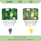 Green Leaf Tropical Leaf Lamp Shade with Acrylic Bead Droplets, Drum Fabric Light Shade for Ceiling Pendant Table or Floor Lamps, Botanical Nature Home Decor, 11.8in