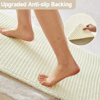 Cream White Long Bathroom Rugs, Waffle Runner Rug Bathroom Non Slip Washable Super Absorbent Quick Dry Boho Farmhouse Bath Mat, 60"x24" Cream White