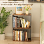 Small Bookshelf 2 Tiers Bookshelf for Small Spaces DIY Variable Stackable Cube Storage Organizer for Kid Bedroom,Living Room, Black Brown Wooden,2 Tiers Non-Detachable