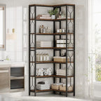 Tribesigns Corner Shelf, 7-Tier Industrial Corner Bookshelf, Wood and Metal Etagere Bookcase, Freestanding Display Shelf for Living Room, Kitchen, Home Office, Rustic Brown | Corner Bookshelf, Etagere Bookcase, Display Shelf, Living Room, Kitchen, Home...