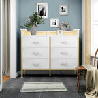BOLUO Girls Dresser with LED Light and Charging Station for Bedroom 6 Fabric Drawer Dresser with USB Outlet Modern Gold