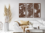 Vailla Wood Wall Art Decor Tropical leaves Wall Hanging Sculpture Modern Home Decoration 3 Wall Hangings Large Wooden Wall Arr 3D Textured Sculptures for Living Room Bedroom Office Dinnig Room