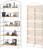 JSB No Assembly Folding Bookshelf, 5 Tier Book Shelf for Storage, Vintage Wood Foldable Bookcase for Living Room, Bedroom, Office Organization Shelves