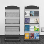 Floor-Standing Magazine Rack 4-Layer with Wheels, Semi-arched top Brochure Display Stand, High-hardness metal for Exhibitions, Office, and Any Organization Requiring Information Display (Arc-Black)