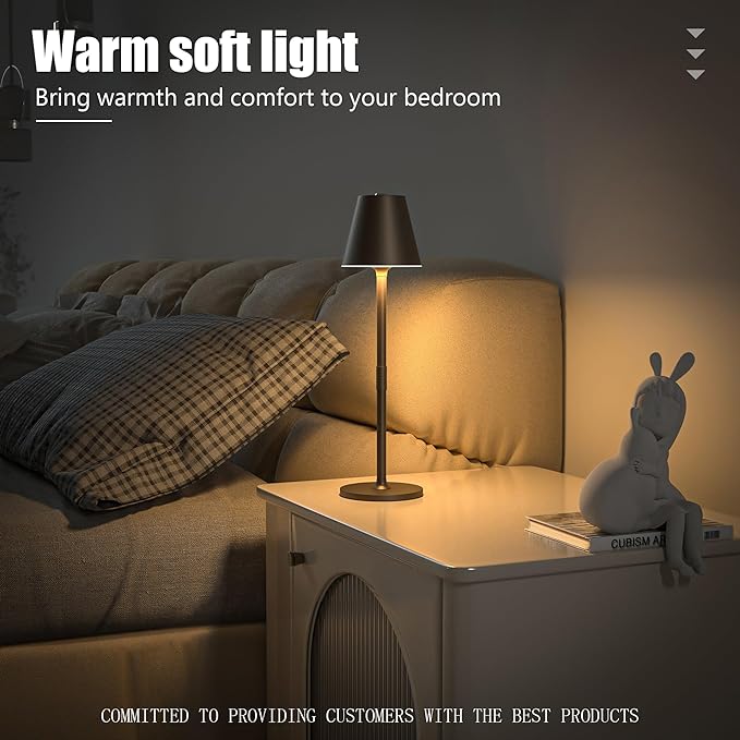 Modern LED Cordless Table Lamp, 4000mAh Rechargeable Battery, 3 Level Brightness Night Light, Metal Shell, Minimalist Design, for Couples Dinner/Coffee Table/Restaurant/Bedroom, Khaki