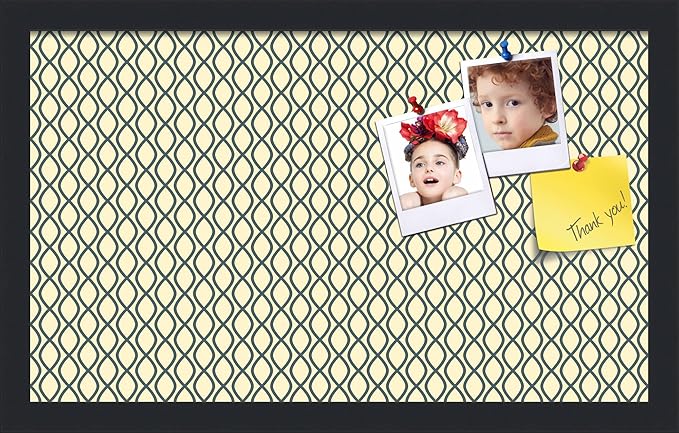 PinPix 20x12 Inch Cork Bulletin Board. This Decorative Framed Pin Board Comes with Yellow and Blue Waves Design and a Satin Black Frame. Ideal for Home Office Decor or Message Board (PinPix-321)