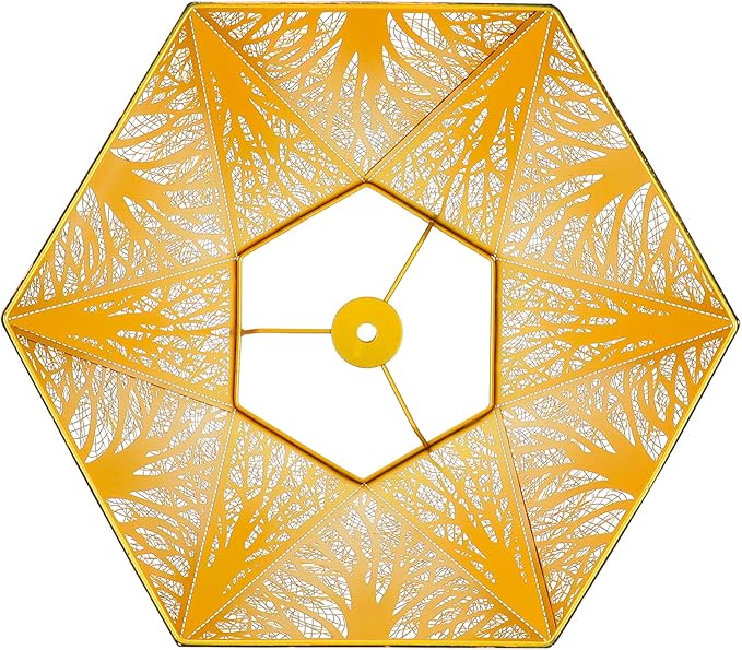 Etched Metal Lampshade, Hexagonal Lamp Shade with Antique Bronze Exterior&Gold-plated Interior, 7" Top x 13.8" Bottom x 9.5" Height, Spider Fitter