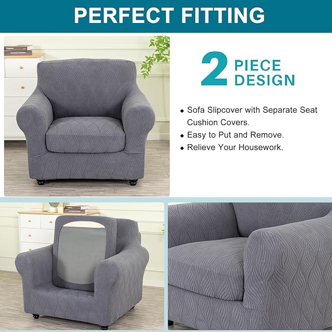 KRFOONN 2 Piece Chair Covers Printed Sofa Covers Couch Covers Washable Armchair Sofa Couch Slipcover Furniture Protector with Elastic Bottom for Living Room (Armchair, 67), Small
