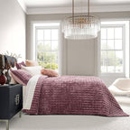RECYCO Luxury Velvet Quilt Set Full Queen Size, Lightweight Velvet Comforter Set, Oversized Bedspread Coverlet Quilted Bedding Set, with 2 Matching Pillow Shams, for All Season, Dusty Mauve Pink
