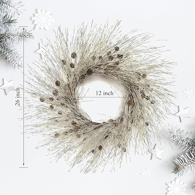 Winter Birch Pinecone Wreath - 26 Inch Winter Front Door Wreath with Pinecone Needle for Front Door or Indoor Home Wall Window Christmas Decor