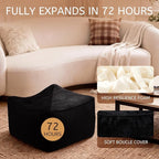 Square Corduroy Pouf Ottoman, Soft Fluffy Foot Stool with Foam Chunk Filling, Floor Pouf & Storage Ottoman for Living Room, 21.7" x 21.7" x 14", Black