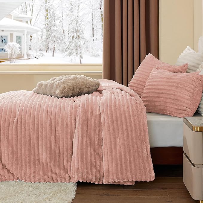 BEDELITE Fleece Twin Comforter Set -Super Soft & Warm Fluffy Dusty Pink Bedding, Luxury Fuzzy Heavy Bed Set for Winter with 1 Pillow case