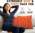 Cheer Collection Fall Decorative Throw Pillows for Couch – Set of 2 Faux Fur Fall Pillows for Couch, Cozy Fall Couch Pillows for Living Room or Bed, Soft, Rust Accent Pillows, 20" x 20"