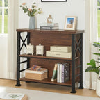 HOMBAZAAR 3-Tier Small Bookshelf, 35.4 Inch Short Book Shelf with Sturdy Metal Frame & Wood Shelves, Rustic Brown Industrial Bookcase for Living Room, Bedroom, Office