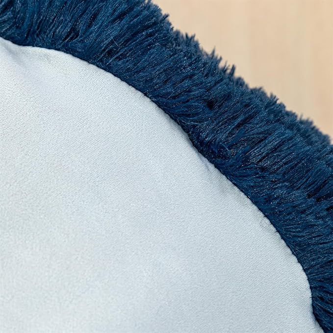 Pouf Ottoman Unstuffed Round Foot Rest Floor Foot Stool Pouf Bean Bag Cover with Storage for Living Room Bedroom Navy Blue No Filler