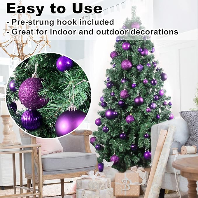 Purple 3.2" Large Christmas Balls - Christmas Tree Decoration Ornaments Shatterproof Hanging Balls for Birthday Halloween Holiday Wedding Decorations Set of 10pcs