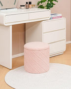 Round Ottoman with Storage, Boucle Foot Rest Stool with Reversible Tray Lid, Folding Teddy Ottoman Coffee Table for Dorm Living Room Bedroom Entryway, Pink,13" x 13" x 13.8"