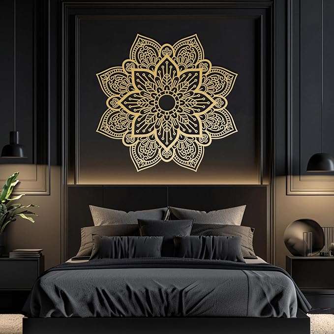 BIANGING Metal Mandala Flower Wall Art, Large Metal Round Mandala Wall Decor, Lotus Flower Wall Decor, Modern Farmhouse Wall Art for Living Room, Bedroom, Office and Yoga Room (Gold, 35"x35"/90x90cm)