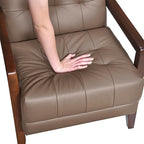 Lexicon Modern Accent Chair, Luxury Genuine Leather Match Living Room Chair with Tufted Cushions, Solid Wood Frame and Arm Rest, Comfy Upholstered Single Seat for Bedroom/Reading/Office, Brown