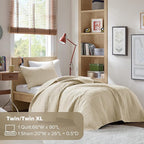 Comfort Spaces Kienna Quilt Set- Double Sided Stitching Design Summer Blanket, Lightweight, Soft, All Season Bedding Layer, Matching Sham, Ivory, Coverlet Twin/Twin XL(66"x90") 2 Piece