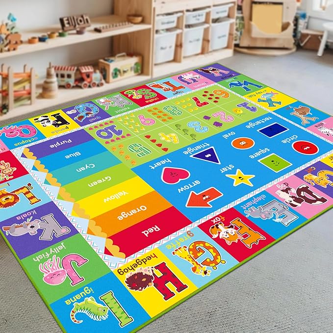 Kids Rugs for Playroom, ABC Carpet Educational Floor Play Mat for Kids, Preschool Rugs with ABC, Numbers, Animals Learning Carpet for Playroom Classroom Bedroom (Green, 78.7X59 INCH)