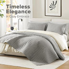 Comfort Spaces Grey Oversized Queen Quilt Set 102"x118" Bedspread Quilted Summer Lightweight Microfiber Bedding Coverlet with Double Sided Stitching Soft All Season Cozy 3 Piece with Matching Shams