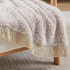 EMME Soft Sherpa Fleece Blanket with Tassel, Reversible Plush Fluffy Large Blanket, Light Weight Warm Decorative Boho Blanket Cover for Sofa, Couch, Bedroom,Travel(Tassel Khaki,60"x80")