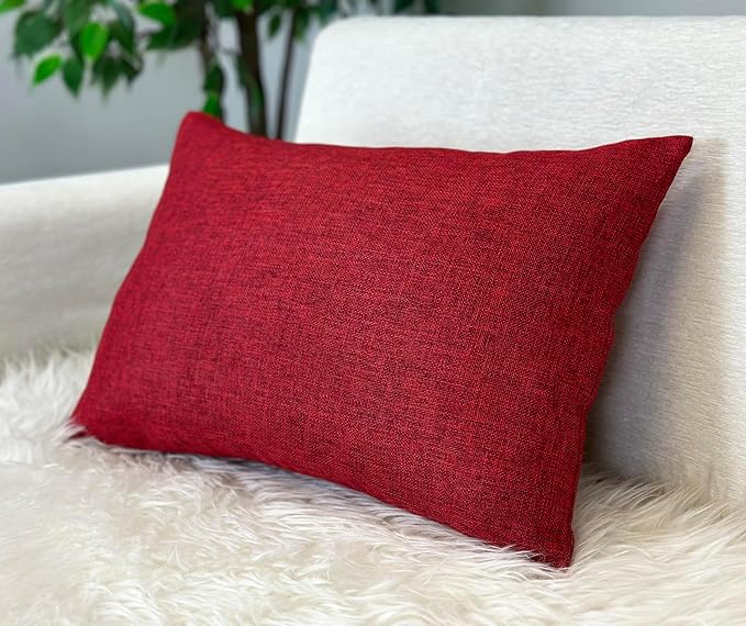 Aiking Home Woven Fine Faux Linen Throw Pillow Cover, Size 12"x18", Burgundy