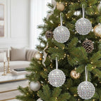 Iridescent Crystal Rhinestone Ball Ornaments, 4 Pack Handcrafted Sparkling Christmas Tree Decorations, Hanging Ornaments for Holiday & Home Décor in Luxury Gift Box
