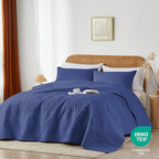 akkialla King/Cal King Size Quilt Bedding Set,Navy Blue Lightweight Microfiber Soft Bedspread,Modern Style Geometric Pattern Coverlet Set for All Seasons,3 Piece(1 Quilt,2 Pillow Shams)