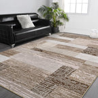 FlyDOIT Modern Geometric Patchwork Area Rug, 8x10 Beige Large Rugs for Living Room, Rockwood Collection Indoor Rugs for Bedroom, Throw Carpet Floor Decor for Entryway Dining Room Office Nursery