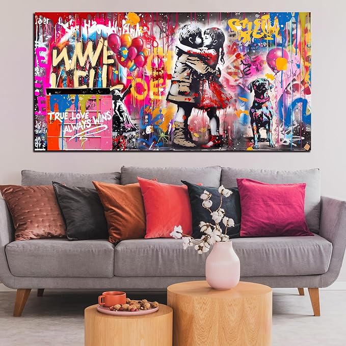 CIRABKY Colorful Canvas Wall-Art - Graffiti Art Wall Decor for Living Room - Boy and Girl Print Big Painting Size 29" x 59"