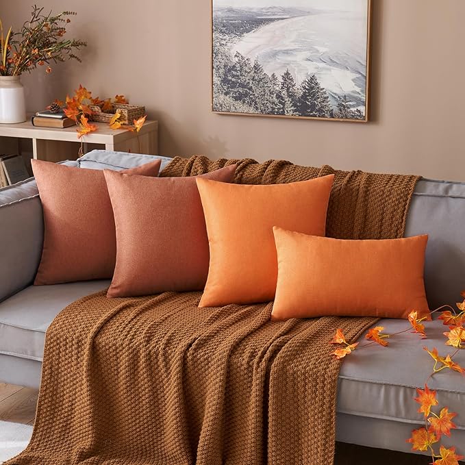 MIULEE Pack of 2 Decorative Outdoor Solid Waterproof Throw Pillow Covers Faux Linen Garden Farmhouse Cushion Cases for Summer Patio Tent Balcony Couch Sofa 20x20 Inch Rust