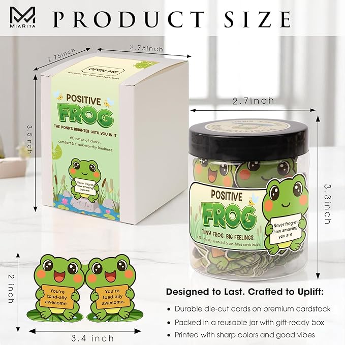 Positive Frog Jar – Cute Thank You Gift, Appreciation Gifts with 60 Uplifting Messages, Funny Emotional Support Frog, Self Care & Christmas Gifts for Women, Teens, Teachers, and Friends