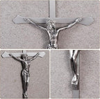 ACHIBANG 10" Metal Crucifix Wall Cross – Modern Catholic Silver Jesus Cross for Wall Decor, Christian Symbol of Faith
