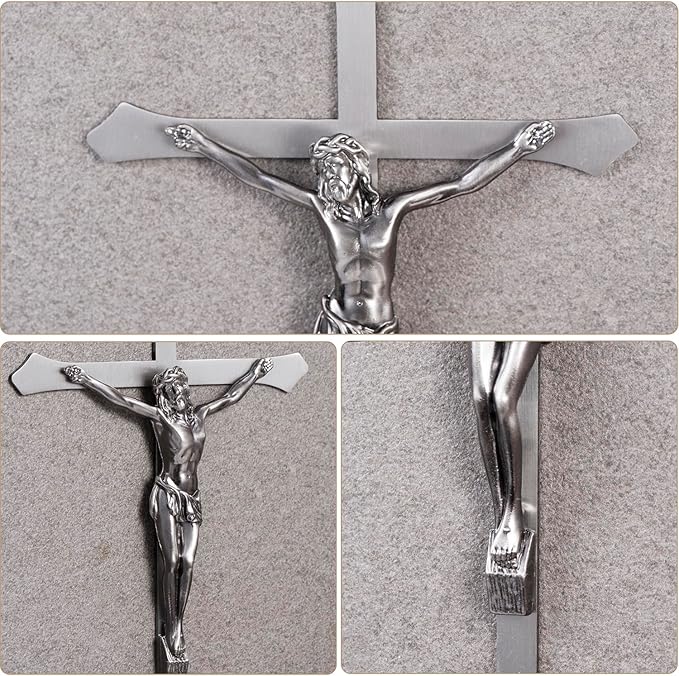 ACHIBANG 10" Metal Crucifix Wall Cross – Modern Catholic Silver Jesus Cross for Wall Decor, Christian Symbol of Faith