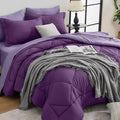 HEVUMYI Purple & Light Purple Queen Comforter Set - 7-Piece All Season Bed in a Bag Queen, Ultra Soft Bedding Set with Comforter, Flat Sheet, Fitted Sheet, Pillowcases, Pillow Shams