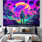 Tapestry Blacklight Space Astronaut MushroomTapestries Fantasy Forest Trippy Starry Sky Tapestry Cool Wall Hanging Neon Nature Plant Wall Hanging Decor for Bedroom 79X59 in