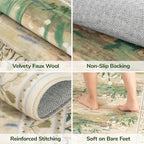 Lessymo Dining Room Rugs for Under Table, 6x9 Washable Floral Area Rug for Living Room, Non Slip Low Pile Carpet for Bedroom, Stain Resistance Cottagecore Farmhouse Nursery Office Decor, Beige Sage