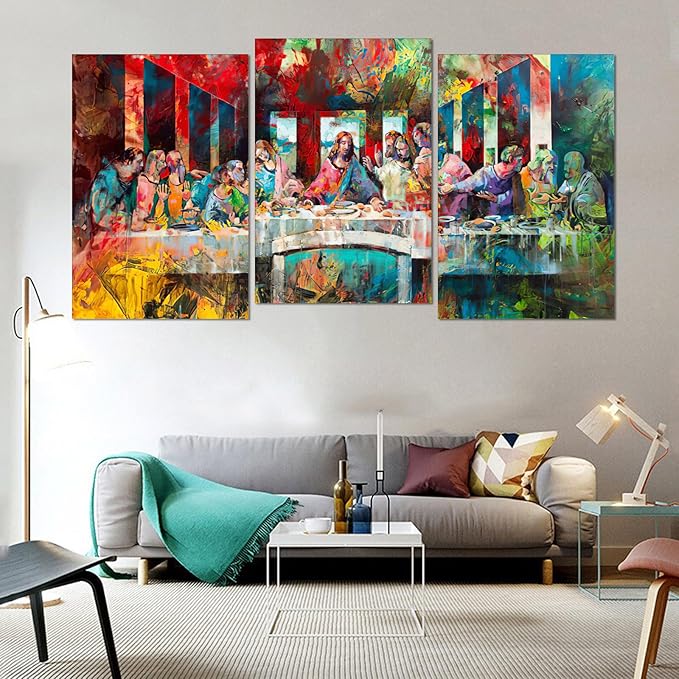 Novatique 3 Piece The Last Supper Picture Wall Art Graffiti Canvas Wall Art Modern Religious Graffiti Picture Decor Jesus Poster Home Decor for Living Room Office, 24 ”x 36 ”x 3Pcs