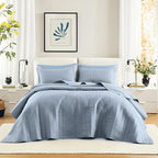 Comfort Spaces Blue Oversized Queen Quilt Set 102"x118" Bedspread Quilted Summer Lightweight Microfiber Bedding Coverlet with Double Sided Stitching Soft All Season Cozy 3 Piece with Matching Shams