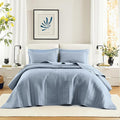 Comfort Spaces Blue Oversized King Quilt Set 120"x118" Bedspread Quilted Summer Lightweight Microfiber Bedding Coverlet with Double Sided Stitching Soft All Season Cozy 3 Piece with Matching Shams