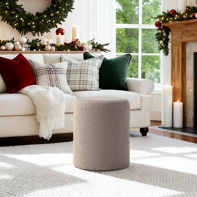 Get Set Style Modern Round Ottoman with Soft Padded Seat, Multifunctional Vanity Stool for Makeup, Upholstered Footrest Stool Ottoman Foot Stool for Living Room, Bedroom