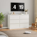 White 6 Drawer Dresser for Bedroom, 15.3" D x 47.2" W x 32.3" H in Simply Modern Chest of Drawers, Wood Storage Double Dresser with Deep Drawers for Living Room, Hallway Entryway, White