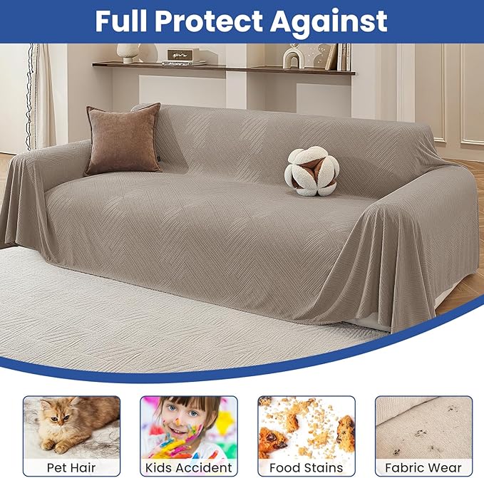 Couch Cover for Dogs, 78"x118", Washable Couch Covers for 2 Cushion Couch Sofa, Sectional Couch Covers L Shape, Couch Cover Blanket, Non Slip Sofa Slipcovers for Living Room, Khaki